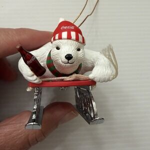 Coca-Cola Sledding Polar Bear Christmas Tree Ornament Coke Holiday
